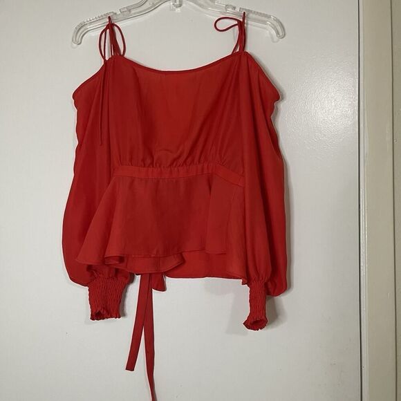 Lovers and Friends Hopeless romantic red wrapped cold shoulder blouse Small - Picture 6 of 8
